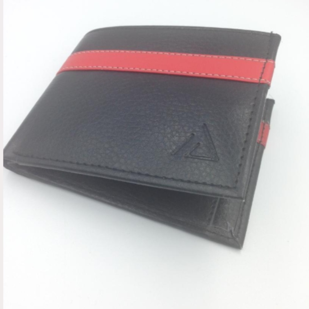 Men's Vegan Leather Wallet Brown with red stripe